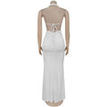 New Women's Hemp Rope Maxi Dress Sexy Criss Cross Cut-Out Halter Neck Backless High Slit Party Dresses Birthday Outfits