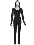 Hooded Backless Jumpsuit Woman Sexy Fitness Waistless Stretch Skinny Midnight  Activity Workout Streetwear Overalls