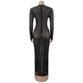 Luxury Glitter Rhinestones Mesh See Through Prom Gown Women Sexy Long Sleeve Tight Birthday Party Back Split Long Dress