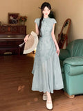 Summer Dress Short Sleeved Dreen Women's Cheongsam Qipao Traditional Improved Slim A-line Long Dress Irregular High-end Elegant