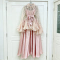 White Two Piece Set for Women Lapel Flare Sleeve Spliced Ruffles Lace Blouse High Waist Simpel Vest Dress Fairy Suit Female