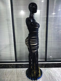 Black Color Women Sleeveless Sexy Square Collar Bodycon Fringes Bandage Long Dress Elegant Evening Party Celebrate Outfit