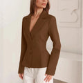Commuting Slimming Blazer for Women Lapel Long Sleeve Spliced Button Casual Fashion Coat with Shoulders Pad Female
