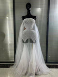 Luxury White Pearl Long Dress Wedding Birthday Drag Queen Photoshoot Dress Women Backless Mesh Sexy Dress Singer Stage Wear