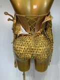 Sexy Strapless Gold Shinning Rhinestone Bodycon Bodysuit With Glove Bar Dancer Nightclub Singer DJ Stage Costume Birthday Outfit