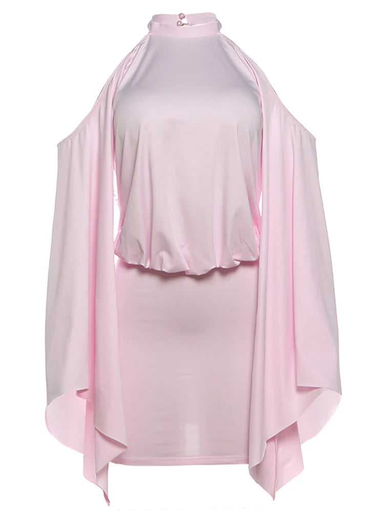 Chic Backless Batwing Sleeves Short Dress Women Sexy Solid Off Shoulder Hip Hugging Mini Dresses 2026 Spring Lady Vestidos New