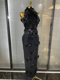 Black Red Women Shining Sequins Florals Sexy O-Neck Bodycon Bandage Long Dress Evening Party Christmas Birthday Outfit