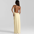 Elegant Backless Long Dress Sexy Women's Deep V Ruched Split Curvy Maxi Dresses Evening Party Beach Pool Summer Pink Yellow New
