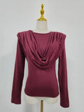 Folds Temperament Style T Shirt for Women Swing Neck Long Sleeve Tunic Slimming Fashion Autumn Tees Female Clothing