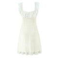 Solid Spliced Lace Up Slimming Dresses for Women Square Neck Sleeveless High Waist Mini Dress Female