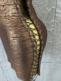 Women Sexy Metallic Gold Silver Bronze Bodycon Dress with Thin Straps and Drawstring Hem Evening Event Women Clubwear Outfit