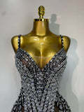 Sparkly Rhinestones Tassels Black Red Bodycon Bodysuits Nightclub Performance Stage Outfit Luxury Birthday Photo Shoot Clothing