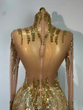 Sexy Shiny Tassel Diamonds Dress For Women Evening Party Costume Luxury Birthday Bar Nightclub Stage Performance Clothing