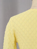 Black Casual Knit Midi Dresses For Women V Neck Gold signle Buttons Accent Textured Fabric Pleated Skirt For Office Commute