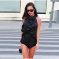 Street Satin Halter Top Women's Shorts Set Backless Sleeveless Vest Pleated High Waist Short Pant 2026 Summer Lady Beach Suit