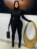Sporty Turtleneck Jumpsuit Women Zip Long Sleeve Stretch Skinny Streetwear Activity Classic Fitness Workout Overalls
