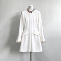 Black Luxury Crystal Slim Fit Mini Dresses For Women Stand Neck Long Sleeved Tunic Dress Female New
