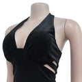 Sexy Halter Backless Velvet Dress Women Lace Up High Side Split Bodycon Maxi Evening Night Club Party Long Dresses Vestidos