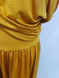 Solid Spliced Folds Dresses for Women Slash Neck Shoulder Cuff High Waist Temperament Dress Female Fashion