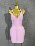 Neck-length V-neck Bandaged Halter Dress with A Fitted Bottom Hem  Sleeveless Form-fitting Cocktail Dress for Formal Parties