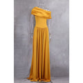 Solid Spliced Folds Dresses for Women Slash Neck Shoulder Cuff High Waist Temperament Dress Female Fashion