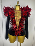 New Shiny Black Rhinestone Velvet Long Sleeve Bodysuit Women Evening Party Club Gala Hosts NightClub Bar Stage Costumes