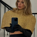 Women Gold Sparkle Capelet Top Elegant Shiny Tweed Shoulder Wrap Turtleneck Short Cloak 2026 Spring Lady Evening Party Outfit
