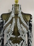 Sparkly Rhinestones Sexy Mesh Transparent Mini Dress Eveing Birthday Party Dance Nightclub Fashion Show Stage Costumes