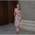 Women's Chic Printed Mesh Maxi Dress Bodycon Long Sexy Beach Swim Party Dresses New Holiday Vacation Cover Up Casual Outfit