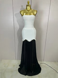 Women Elegangt Pearl Bandage Strapless TopAnd White Mesh Long Dress Two-piece Set Celebrity Evening Birthday Wedding Party Dress
