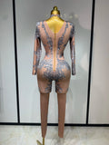 Sparkly Rhinestones Jumpsuit Fashion Sexy Stretch Dance Costume Nightclub Bodysuit Birthday Outfit Evening Party Leggings