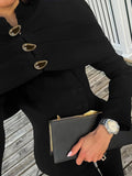 Black Luxurious Coat for Women V Neck Long Sleeve Patchwork Buttons Tunic Cape Style Short Jacket Female Autumn New