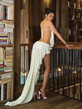 Sexy Backless Hollow Dress Women Elegant Swing Collar Bandage Irregular Hem Classic Fashion Hottie Party Clubwear