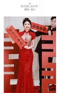 New Chinese Style Dresses Elegant Mermaid Cheongsams Embroider Phoenix Mesh Sequins Qipao Bridal Wedding Dress Luxury Vestidos