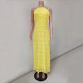 Fashion Backless Ruched Long Dress For Women Halter Lace Up Sexy Ruffle Dress Loose Female 2025 Summer New Vacation Dress