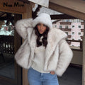 Autumn Winter New Gradient Big Fur Collar Jacket Cool Street Girls Fluffy Cozy Faux Fur Coat Thick Wram Outerwear