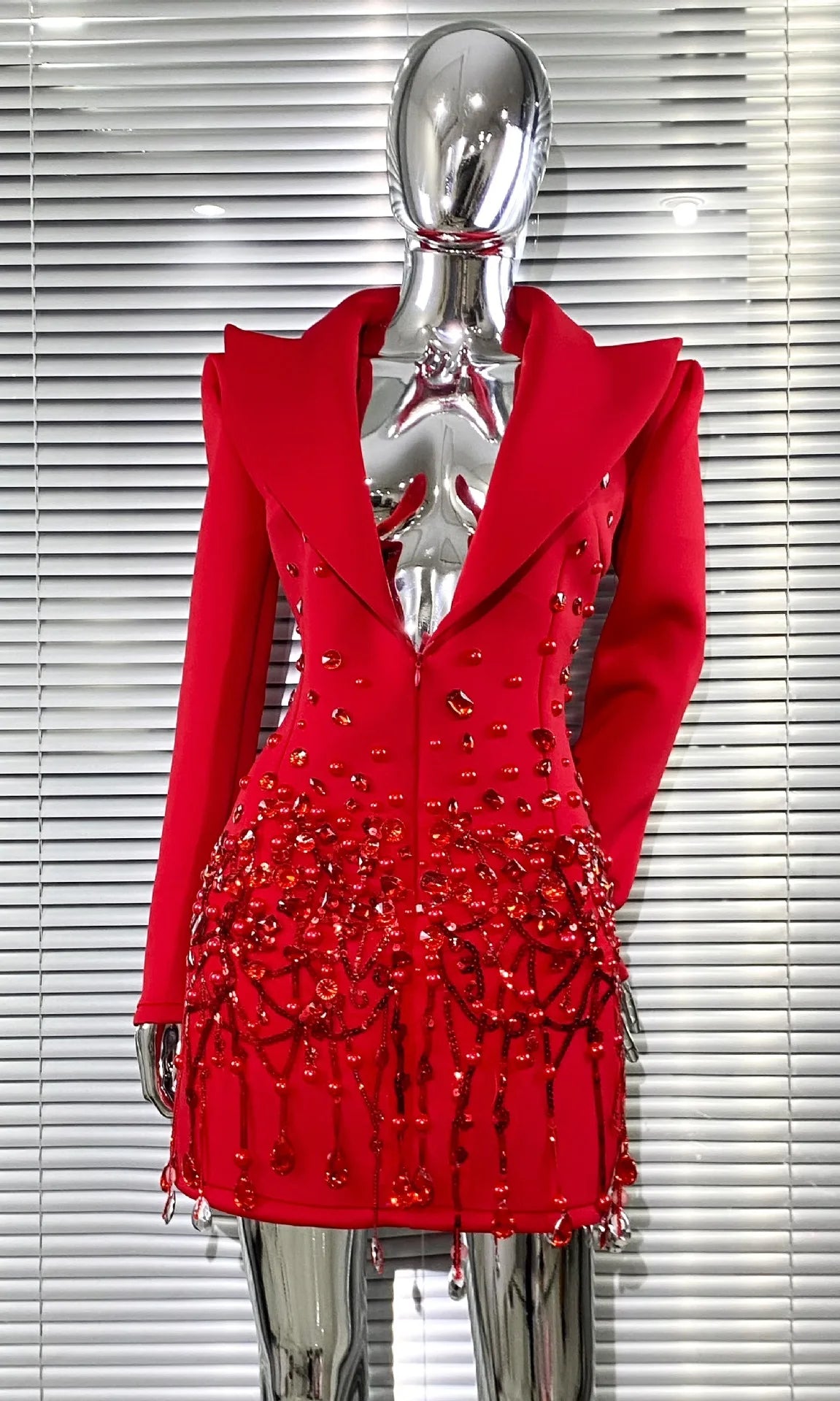 Luxury Rhinestone Sequin Pearl Glam Low Cut Suit Dress Women's Fashion Party Performance Evening Gown Vestidos De Ocasião Formal
