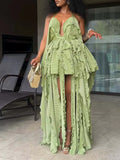 Casual Ruffle Women Dresses Halter Sleeveless Striped Chic Loose Dress for Beach Vacation Wear Fashion Summer New