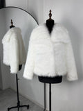 Solid Faux Fur Lapel Women's Coat Luxury Gradient Cropped Fluffy Fur Jacket Coat Winter Thicken Outerwear High Street