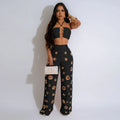 Women Set Sleeveless Strapless Tops +Wide Leg Pants Two 2 Piece Set Hole Hollow Out Outfit Summer Sexy Street Tracksuit