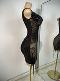 Luxury Rhinestones Mesh Short Dress Women Sexy Transparent Performance Stage Costume Black V Neck Nightclub Birthday Clothes