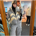 Women Color Block Spliced Ski Set Fleece Lined Stand Collar Zip Jacket Multi‑Pocket Wide Leg Trousers 2026 Winter Fashion Outfit