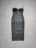 Black Foil Color Women Sexy Strapless Bodycon Bandage Dress Fashion Celebrate Evening Party Birthday Photo Shoot Dress