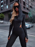 Hooded Backless Jumpsuit Woman Sexy Fitness Waistless Stretch Skinny Midnight  Activity Workout Streetwear Overalls