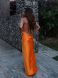 Solid Backless Stain Maxi Dress Women's Casual Spaghetti Strap V-neck High Waist Dresses 2026 Lady Summer Vacation Party Gowns