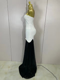 Women Elegangt Pearl Bandage Strapless TopAnd White Mesh Long Dress Two-piece Set Celebrity Evening Birthday Wedding Party Dress