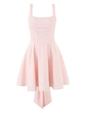 Sexy Hotsweet Mini Dress for Women Square Collar Sleeveless Slimming High Waist Spliced Bowknot Dresses Female New