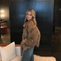 Winter Faux Fur Long Sleeves Short Coat Women Luxury Stand Collar Fluffy Furry Jacket Warm Elegant Lady Fashion Plush Coats 2026