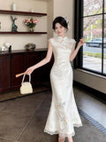 Olivegirl 2026 Embroidered Jacquard Lace Splicing Long Dress Cheongsam Chinese Improved Qipao Summer High End Women's Clothing