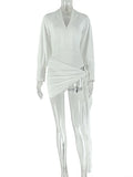 Sexy Solid 2-Piece Set Women Backless Deep v-Neck Zip Bodysuit+Irregular Knot Skirt Vacation Sexy Party Club Outfits